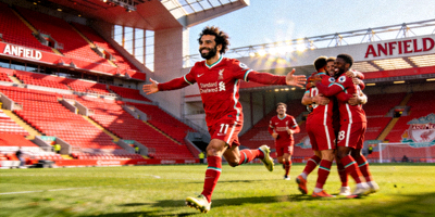 萨拉赫在安菲尔德球场庆祝进球